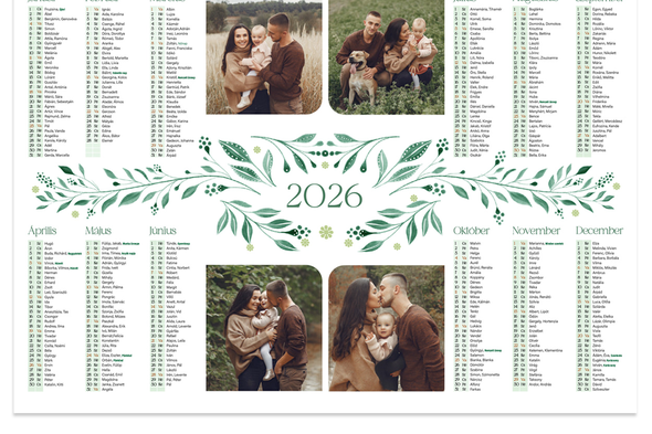 Fóliázott 2026-os fényképes naptár, megszemélyesített, egyedi grafikával