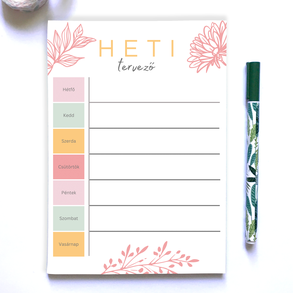 Színes, virágos-leveles heti tervező jegyzettömb