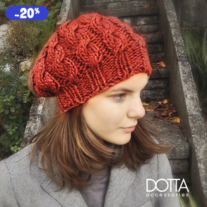 Terra vörös kötött női sapka - beret, barett fazon - meleg téli gyapjús fonalból kötve - Dotta modell