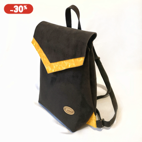 Női szőrmés hátizsák - sötétbarna - sárga