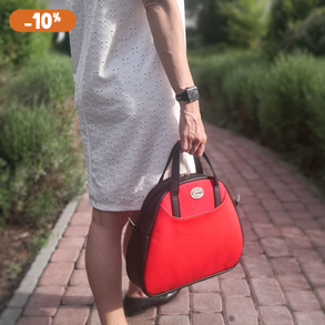 Sok zsebes textilbőr női kézitáska - piros