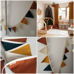 Zászlófüzér, Textil Girland Dekoráció, Babaszoba Dekor, Háromszög Zászló