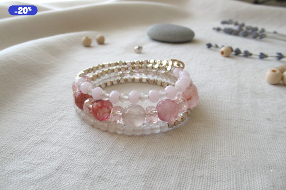 Pasztell Álom Ásvány ékszer Rózsakvarc és Achát Ásvány karkötő Alaktartó karkötő valódi kövekkel