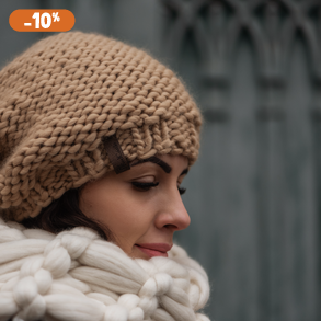 Barett sapka - extra vastag 100% gyapjú fonalból bézs, latte szín