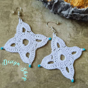 Kézműves horgolt csipke fülbevaló türkizzel - "Tamara"