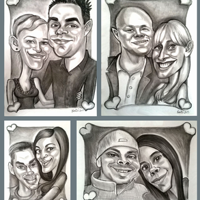 Valentin napi 2 arcos karikatúr, kidolgozott, szénrajz kétszemélyes