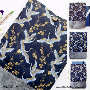 Könyvtok, tablettok, daru mintás, virágos vízhatlan