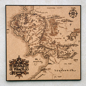 Gyűrűk ura térkép fába égetve