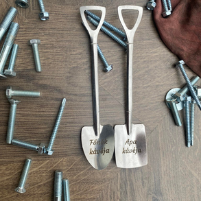 Kávés kanál egyedi gravírozással, szerszám,ásó,lapát, mokkás