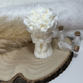 Valentin-napi masnis rózsacsokor gyertya - Fehér/Natúr