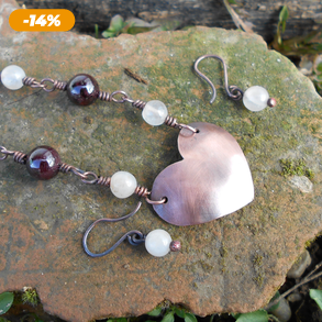 Szívecskés nyaklánc gránáttal és rózsakvarccal+ajándék fülbevaló