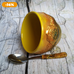 Aranyló mandalák kiskanál és csésze szett