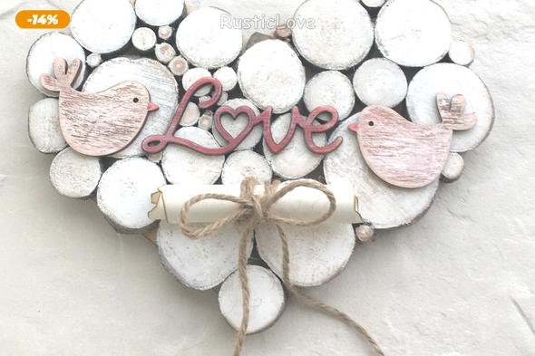 Rusztikus szív szerelmes madárkákkal - nászajándék, pénzátadó