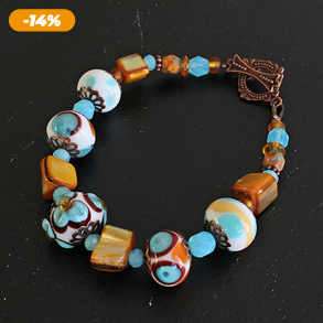 Riviera - tengerparti hangulatú egyedi lámpagyöngy karkötő, MURÁNÓI üveg ékszer, klasszikus stílusú üvegékszer 