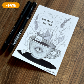 Eredeti, kézzel készült illusztráció - 2025 inktober - Tea party