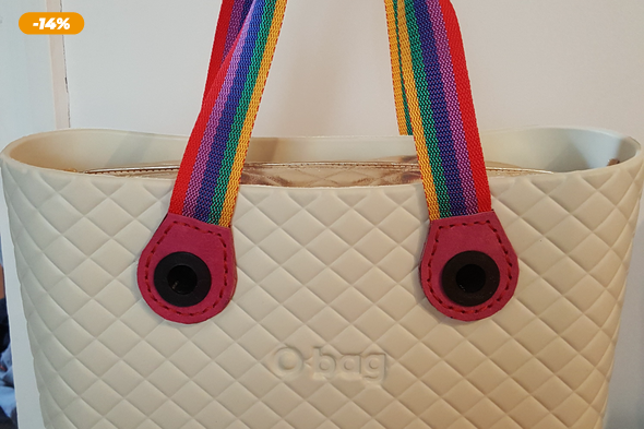 O bag táskafül hevederből és valódi bőrből szivárványos  színben