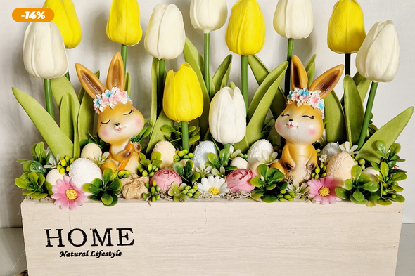 Nyuszis tavaszi asztaldísz 