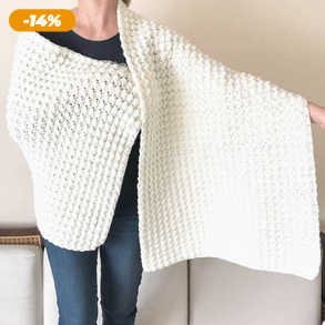 Egyedi horgolt óriás kendő a menyasszonynak, babatakaró, krémfehér gyapjú fonalból - 160 x 55cm - Kisherceg design