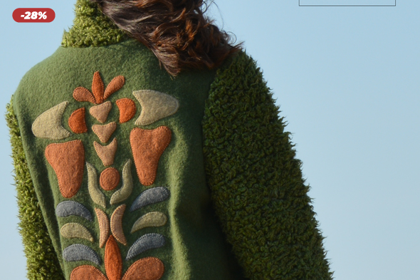 TIAME 2023-24 zöld hosszú bélelt télikabát 