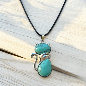 Türkiz ásvány cica medál nyaklánc 5725693