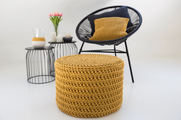 Horgolt szivacs puff d45 - mustár