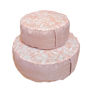 Meditációs, jóga ülőpárna szett, 2db-os, tönköly pelyvával töltve, pasztell rózsaszín, virágos 