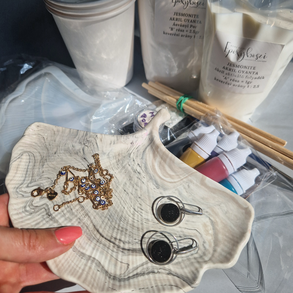 Jesmonite kezdő csomag, ginko levél tálca/ékszertartó DIY, csináld magad csomag