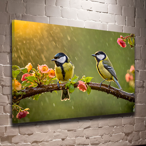 Két széncinege az esőben falikép – vászonkép 60x40 cm