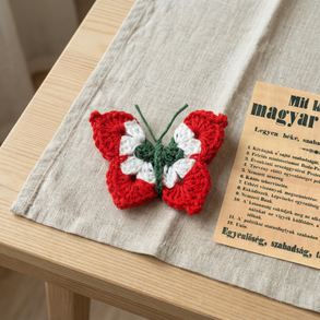 Kokárda- horgolt pillangó-kitűző