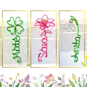 Névre szóló virágos könyvjelzők drótból nőnapra - liliom, hóvirág, lóhere -  nőnapi ajándékötlet oviba, iskolába