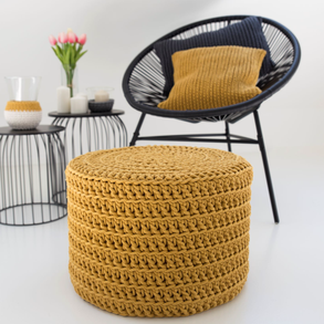 Horgolt szivacs puff d45 - mustár