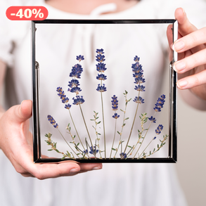 Levendula virágok ezüstös keretben 16 x 16 cm