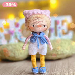 Horgolt baba, amigurumi baba, tavaszi dekoráció, öltöztethető baba