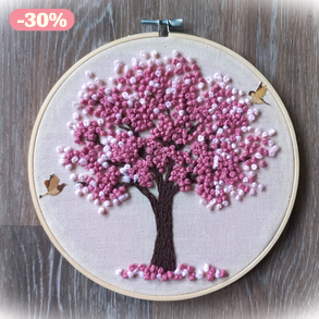 Virágzó cseresznyefa  madarakkal fonal falikép