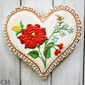 Mézeskalács szív csipkés széllel, kalocsai mintával