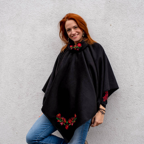 Szervető-matyó poncsó - fekete