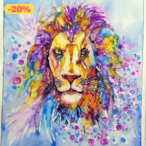 "Colorful Winter" Oroszlán akvarell festmény keret nélkül