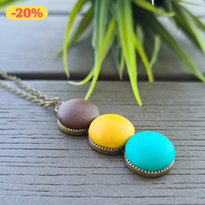 Csokibarna - citrom - türkiz zöld pöttyök textilbőr nyaklánc