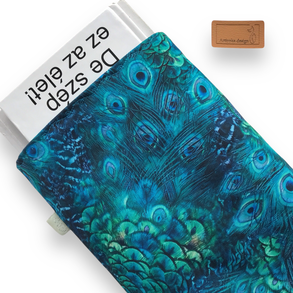 KÖNYVTOK vízálló textilből, pávatoll mintával