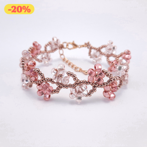 Gyöngyös virágos, színjátszó garnéla és rózsaszín karkötő