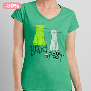 AKCIO: Két cica Budapest tetején - emlék a fővárosból, zöld női póló