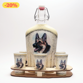 Kutya rajongóknak  nagy pálinkás kínáló szett ( német juhász ) ; Házi kedvenc rajongóknak ;Egyedi állat fotóval is !