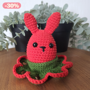 Nyuszitojás tartóval - horgolt játékfigura