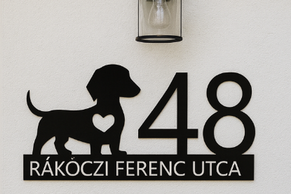 Egyedi tacskós házszámtábla - kutyás házszám kültéri UV-álló tábla, személyre szabott