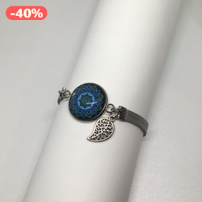 Piece of Nature - Mandala mintás bőr karkötő levél díszítéssel