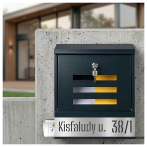 Antracit modern fém postaláda egyedi lézervágott címmel– Betekintő ablakokkal