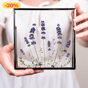 Levendula virágok ezüstös keretben 16 x 16 cm