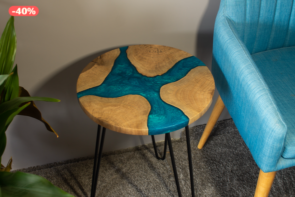 Diófa kőr alakú asztal, kisasztal, lerakó asztal, dohányzó asztal, folyó asztal, river table, epoxy table ajándék 