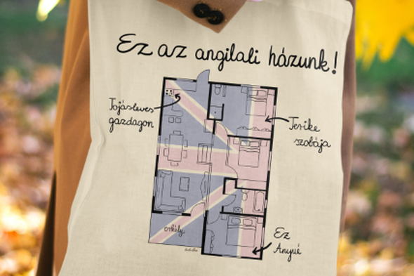 Vászontáska "Ez az angilali házunk!" grafikával