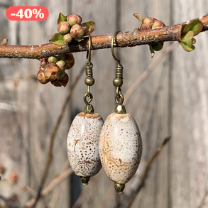 Kerámia fülbevaló - tejeskávészín - hosszúkás